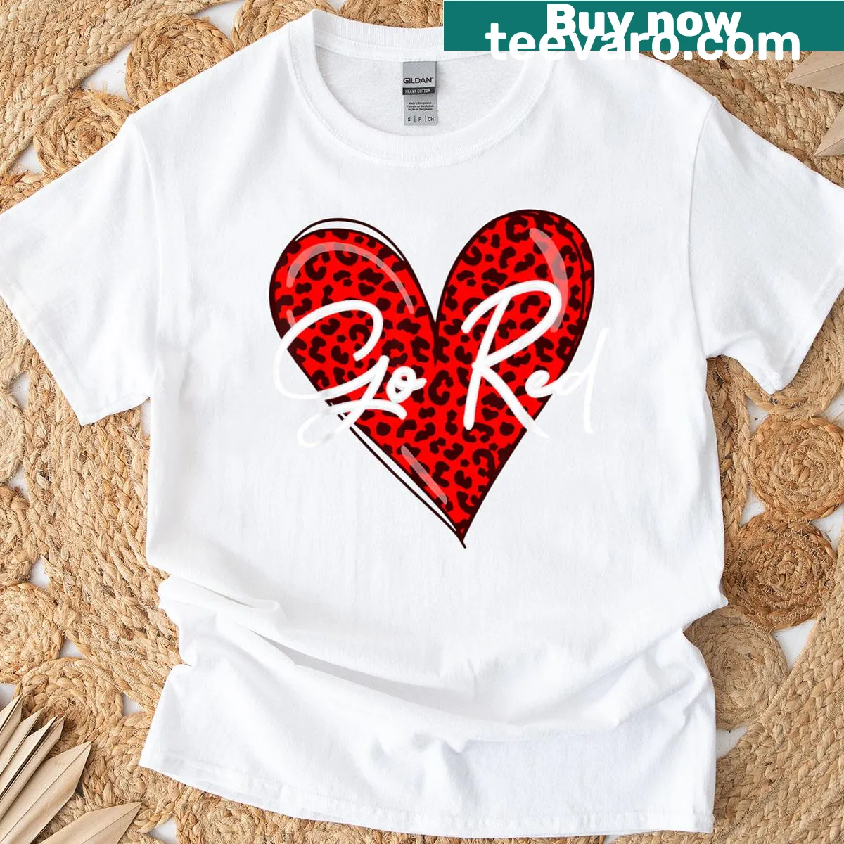 Red ribbon awareness t-shirt for Women's Heart Disease Month — on a men's t-shirt