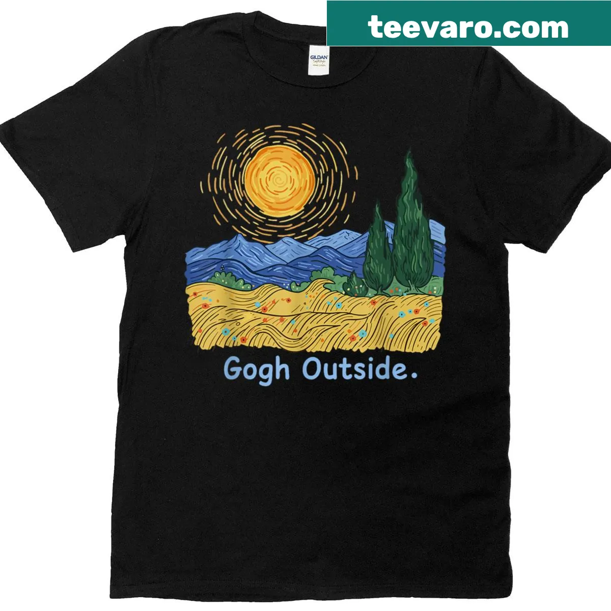 Artistic t-shirt inspired by Van Gogh's Starry Night — on a men's t-shirt