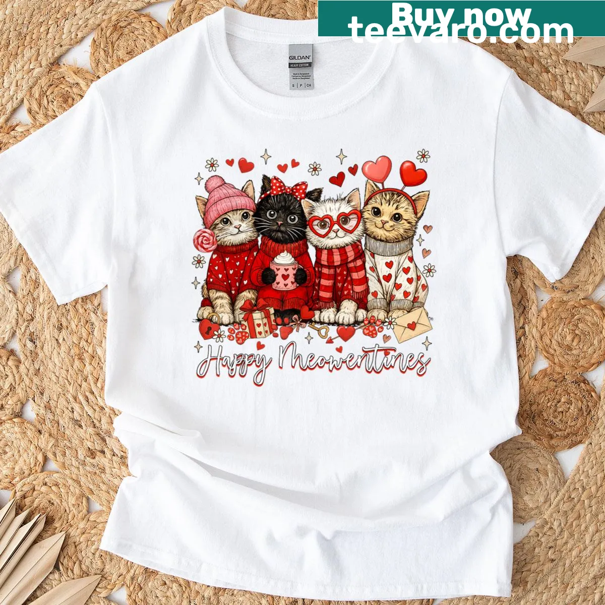 Cute cat graphic with hearts for Valentine's Day — on a men's t-shirt