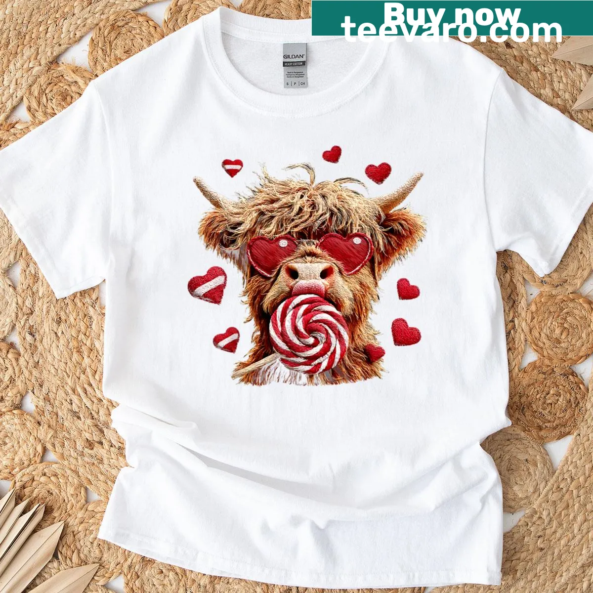 Funny Highland cow graphic for Valentine's Day — on a men's t-shirt