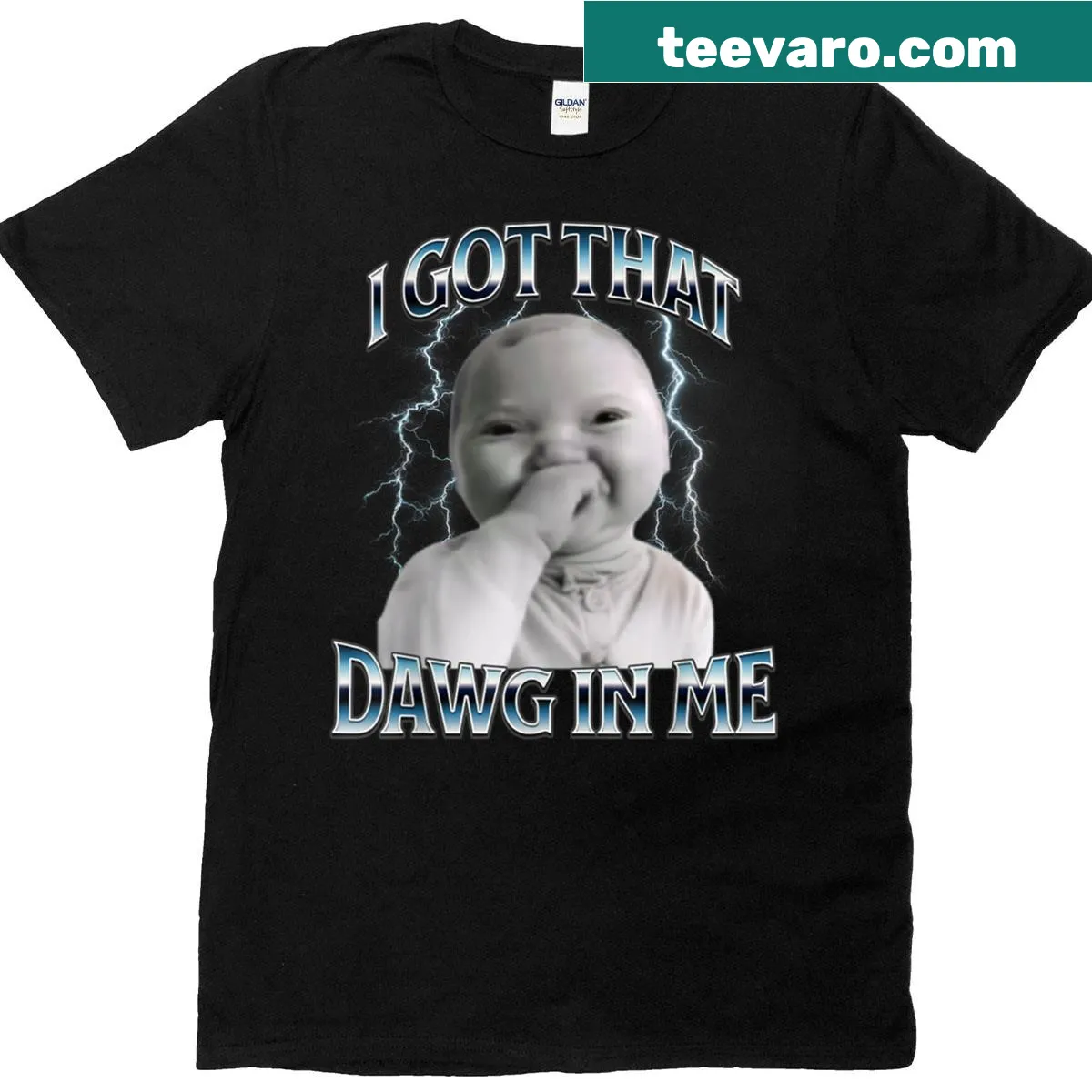 Meme shirt with humorous text about having a dawg inside. — on a men's t-shirt