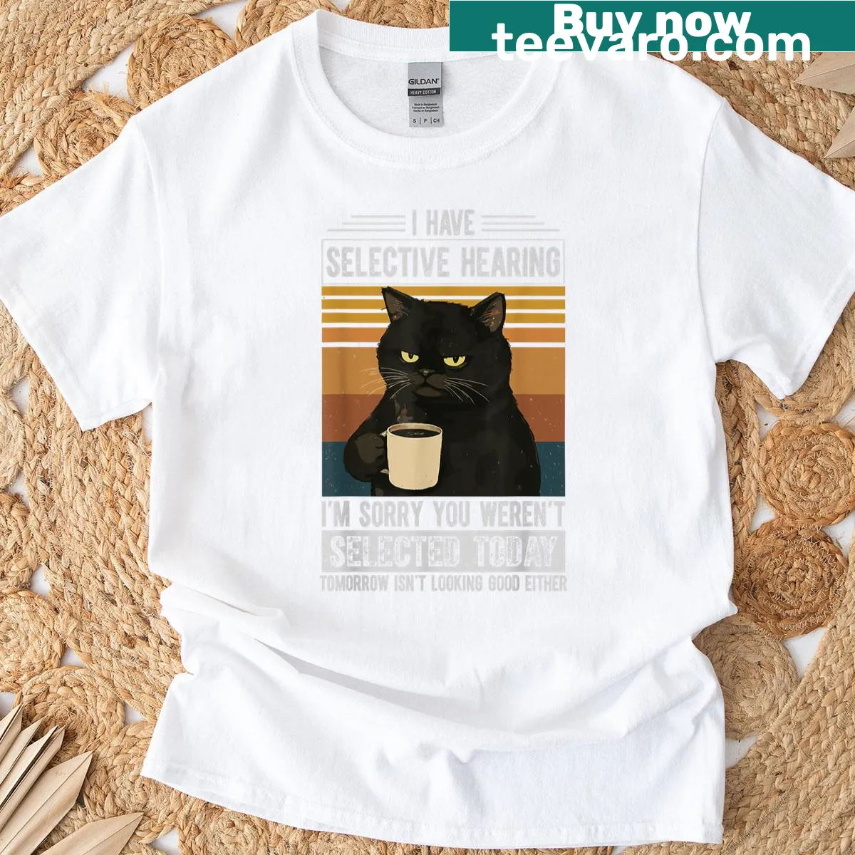 Sarcastic quote about selective hearing on a cat T-shirt — on a men's t-shirt