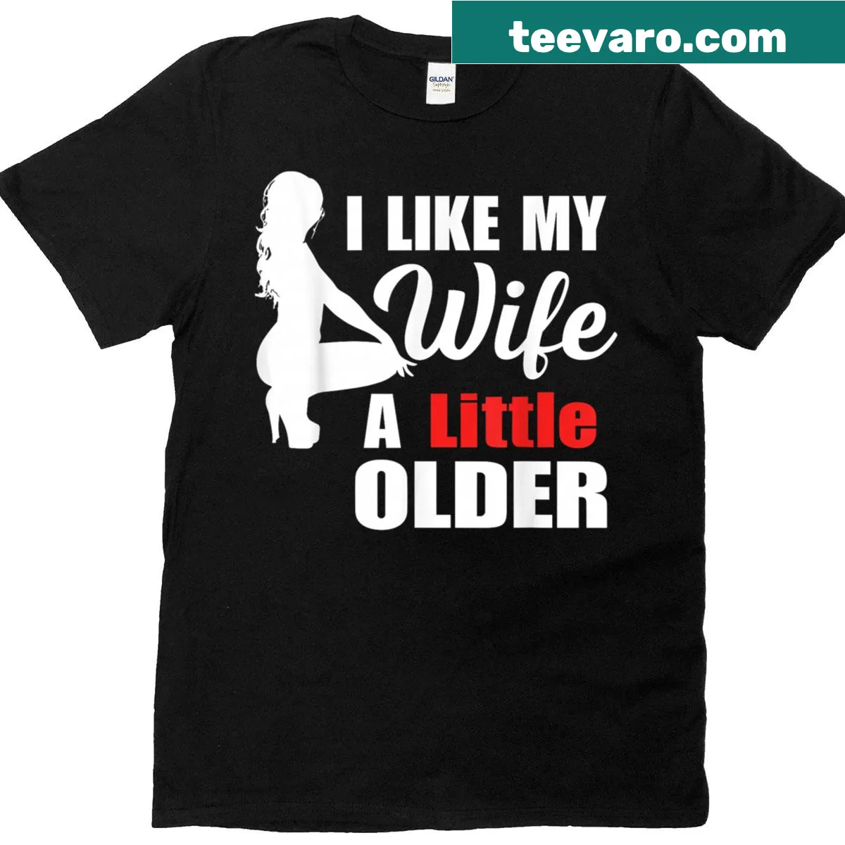 Sarcastic t-shirt with retro design saying 'I Like My Wife A Little Older' — on a men's t-shirt