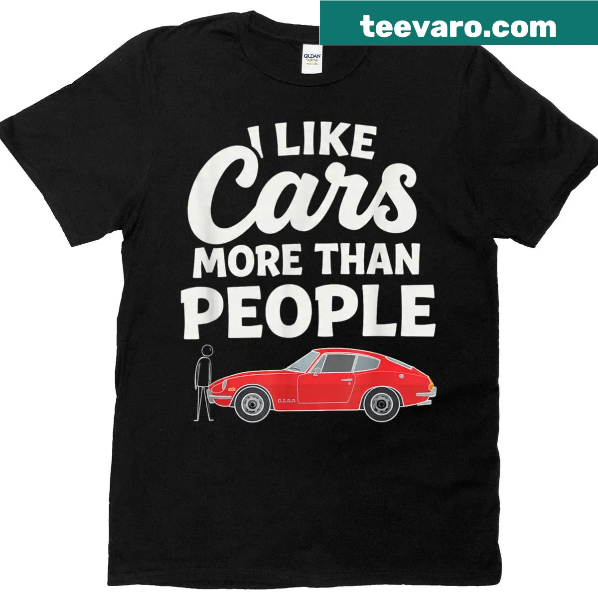 Humorous t-shirt with the phrase 'I Love Cars More Than People' — on a men's t-shirt