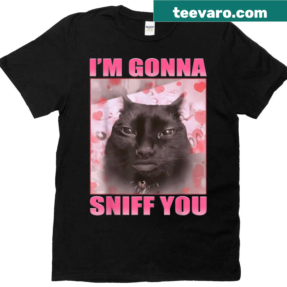 Funny cat meme t-shirt with 'I'm Gonna Sniff You' text — on a men's t-shirt