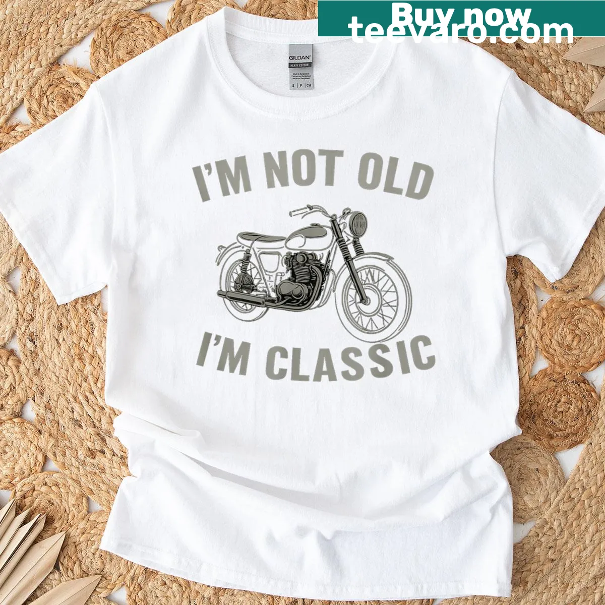 Funny motorcycle t-shirt with humorous age twist — on a men's t-shirt