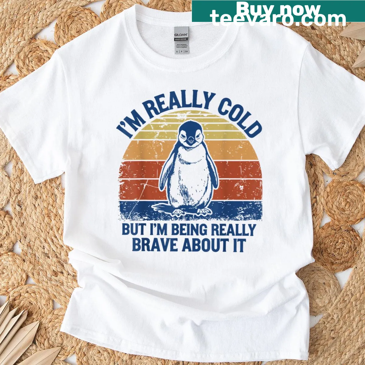 Funny penguin graphic about being cold on a t-shirt — on a men's t-shirt