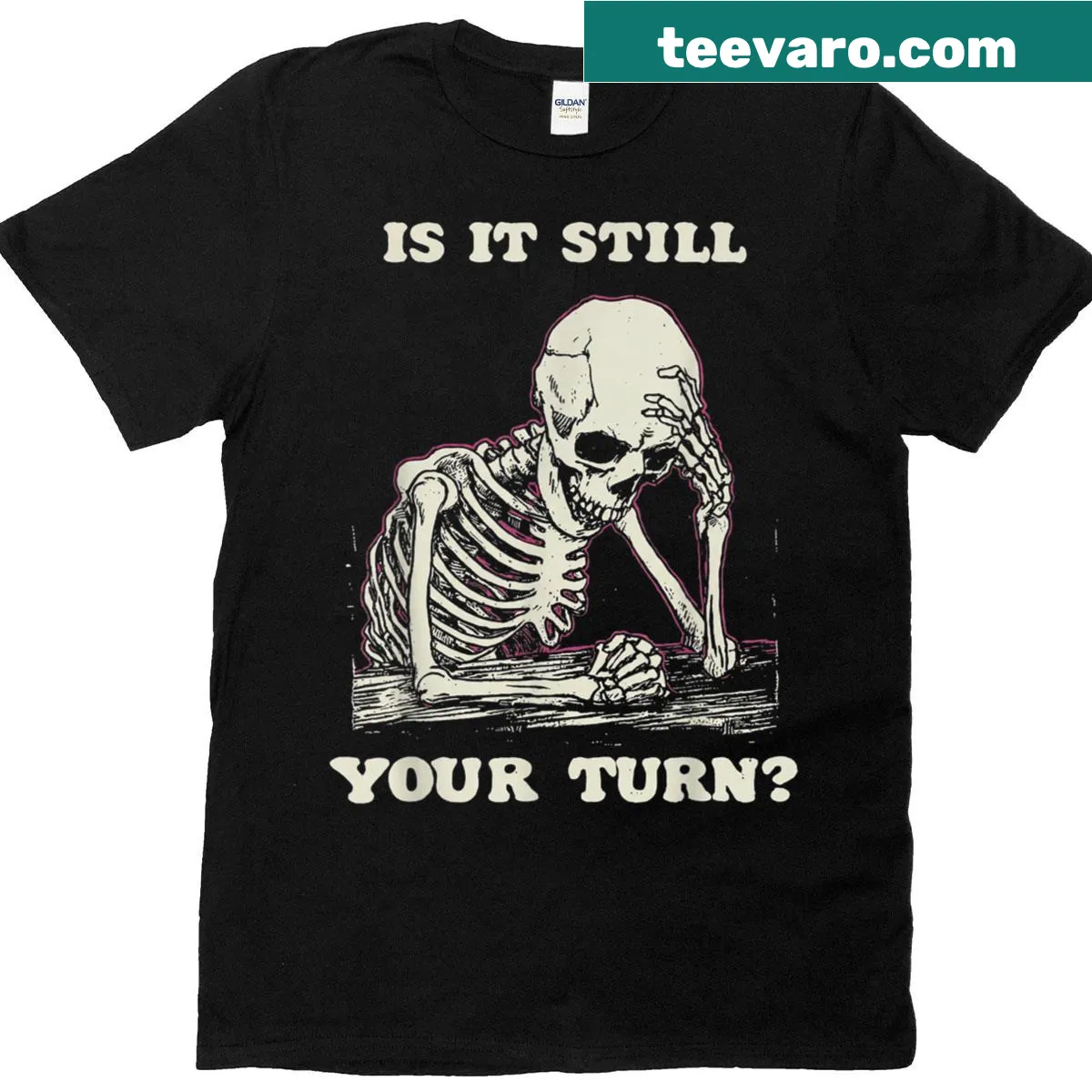 Funny skeleton design with waiting quote for meme lovers. — on a men's t-shirt