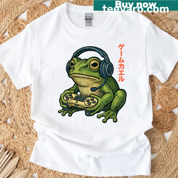 Funny vintage gaming T-shirt with frog art