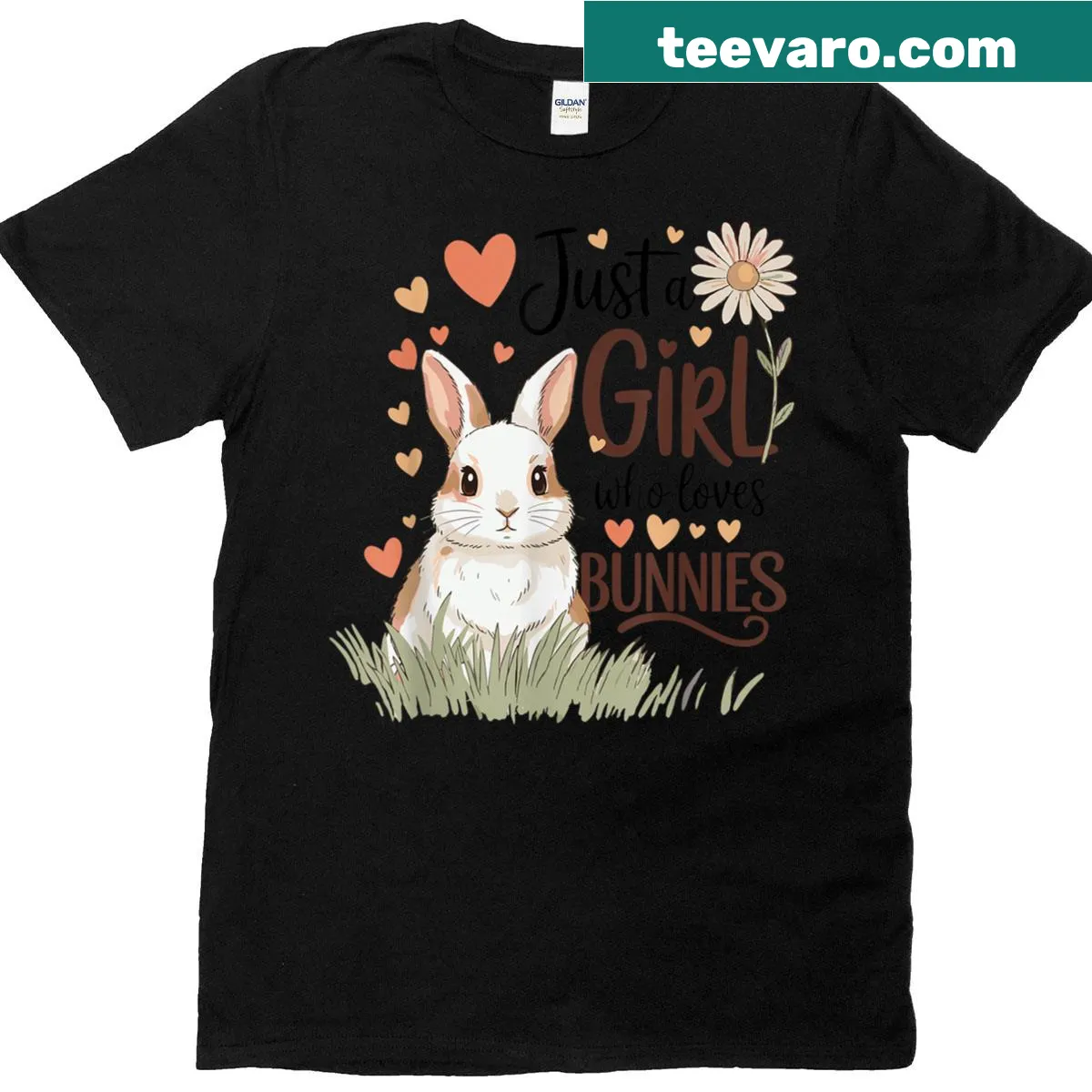 Cute t-shirt featuring a girl and a bunny illustration — on a men's t-shirt