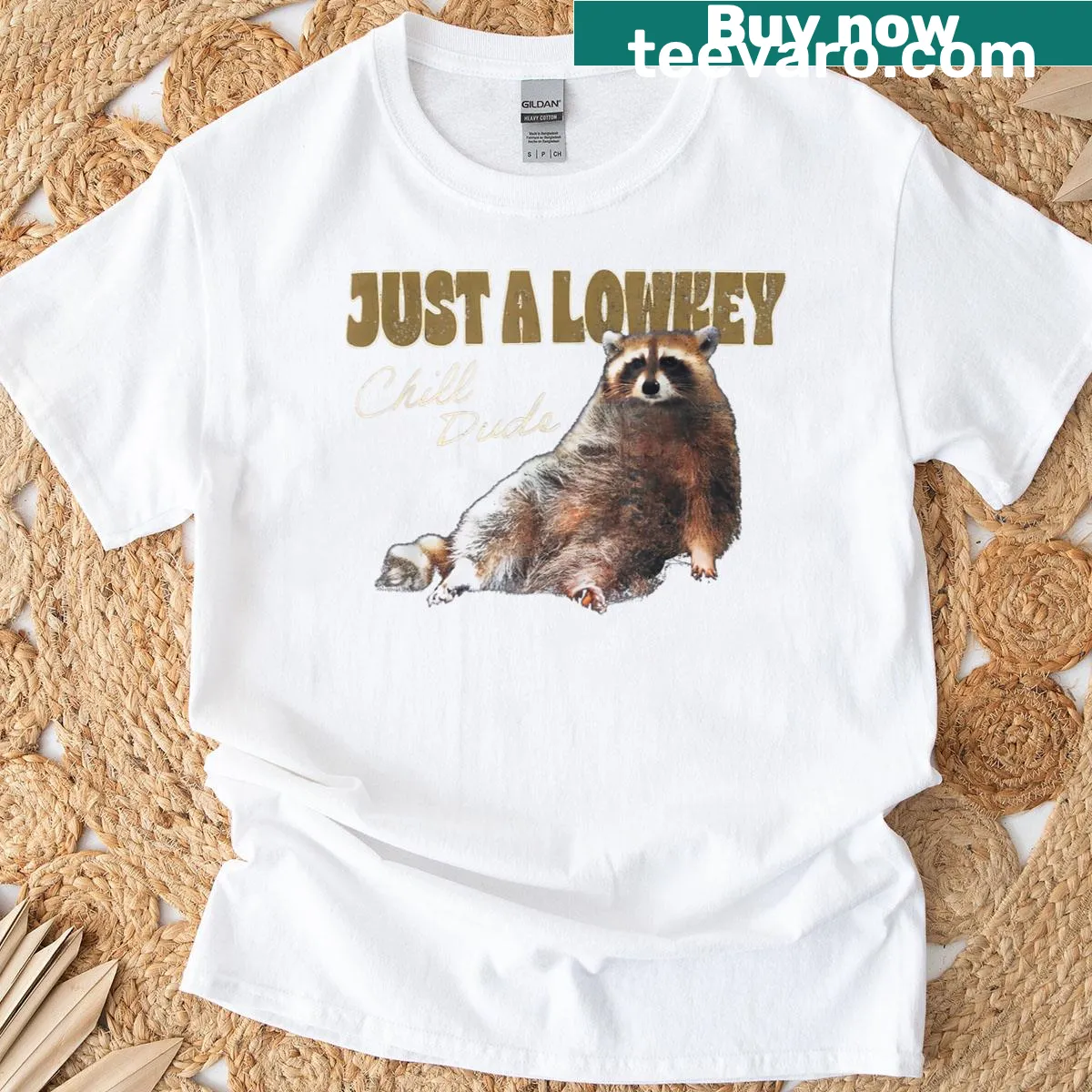 Cute raccoon graphic with funny text on a relaxed T-shirt — on a men's t-shirt