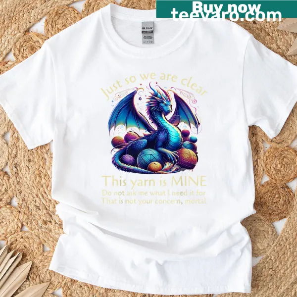Funny knitting T-shirt with a dragon and yarn quote