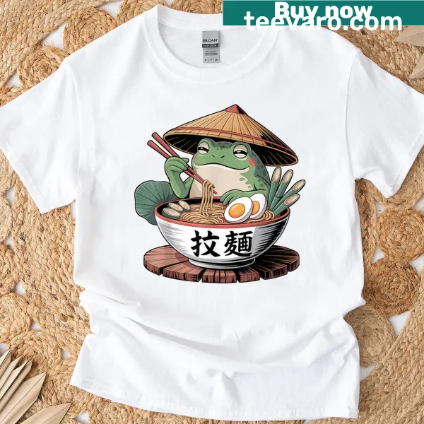 Cute kawaii frog eating ramen graphic t-shirt