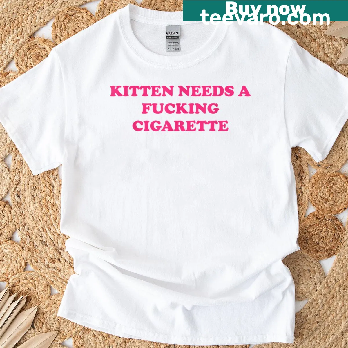 Funny cat meme t-shirt with the phrase about a kitten and a cigarette. — on a men's t-shirt