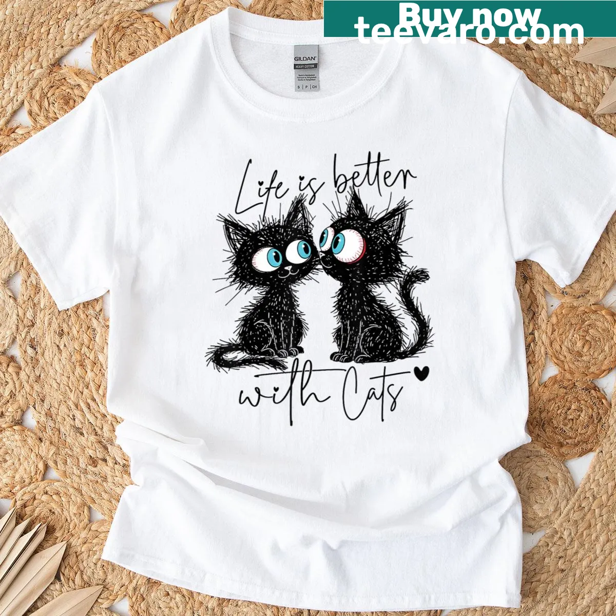 T-shirt featuring the phrase 'Life Is Better With Cats' — on a men's t-shirt