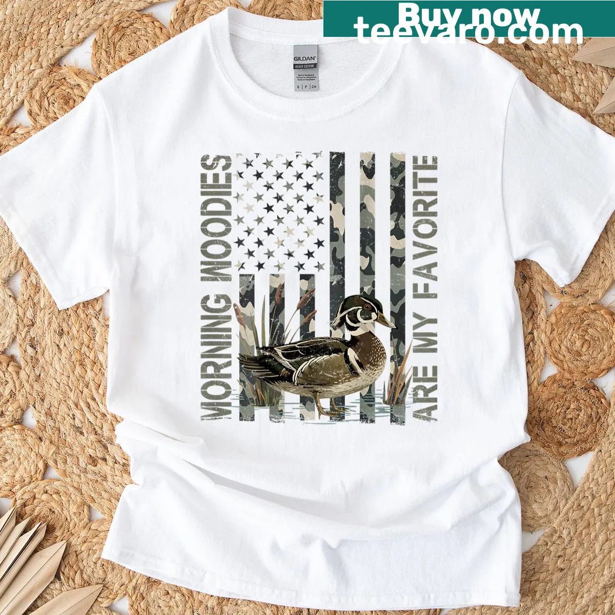 Funny graphic of wood ducks on a hunting-themed t-shirt — on a men's t-shirt