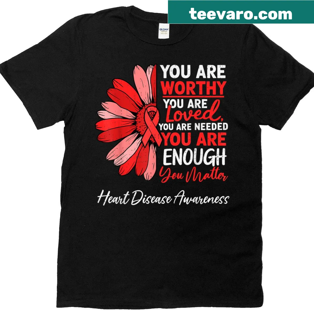 Motivational women's tee promoting heart health awareness — on a men's t-shirt