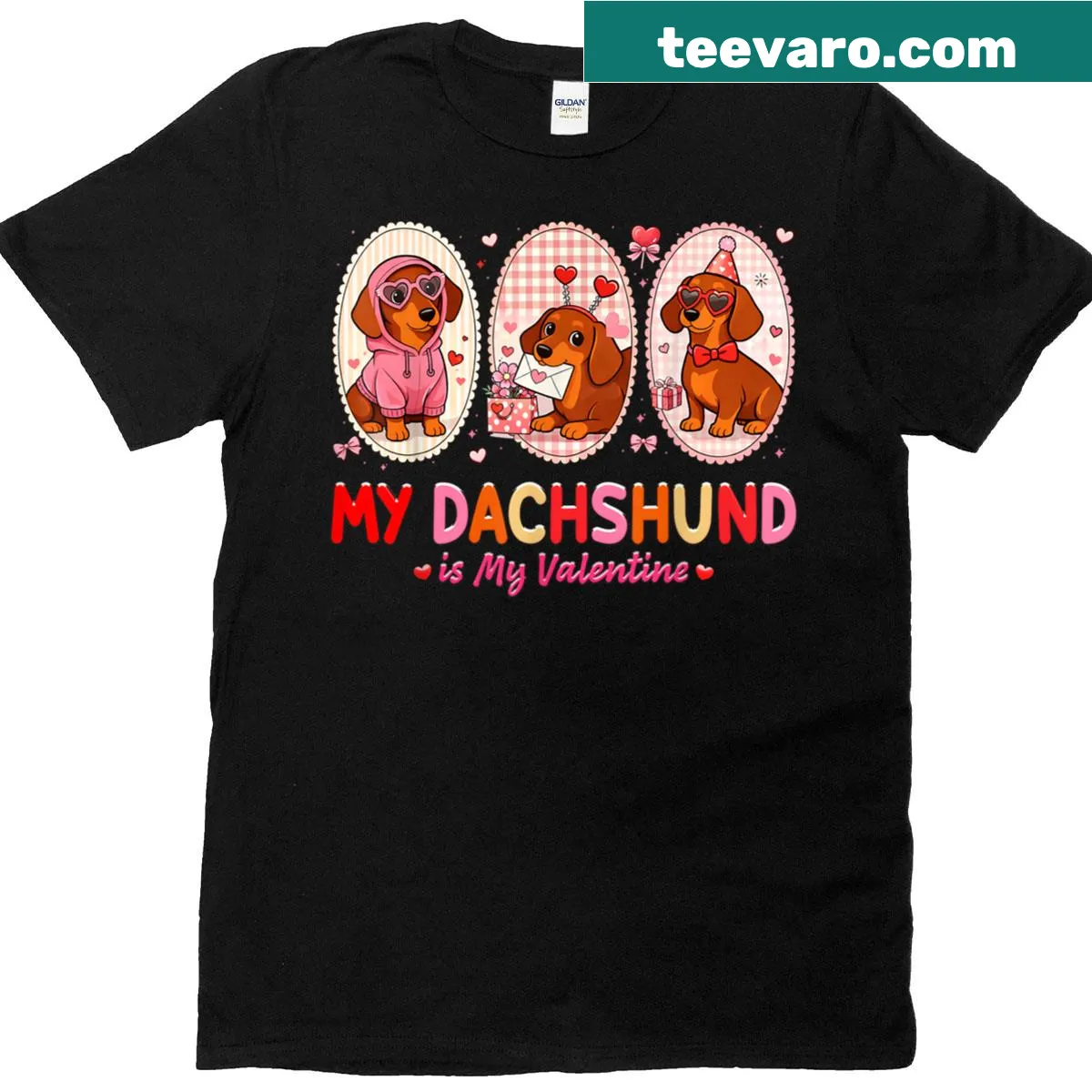Cute T-shirt declaring dachshund as Valentine — on a men's t-shirt
