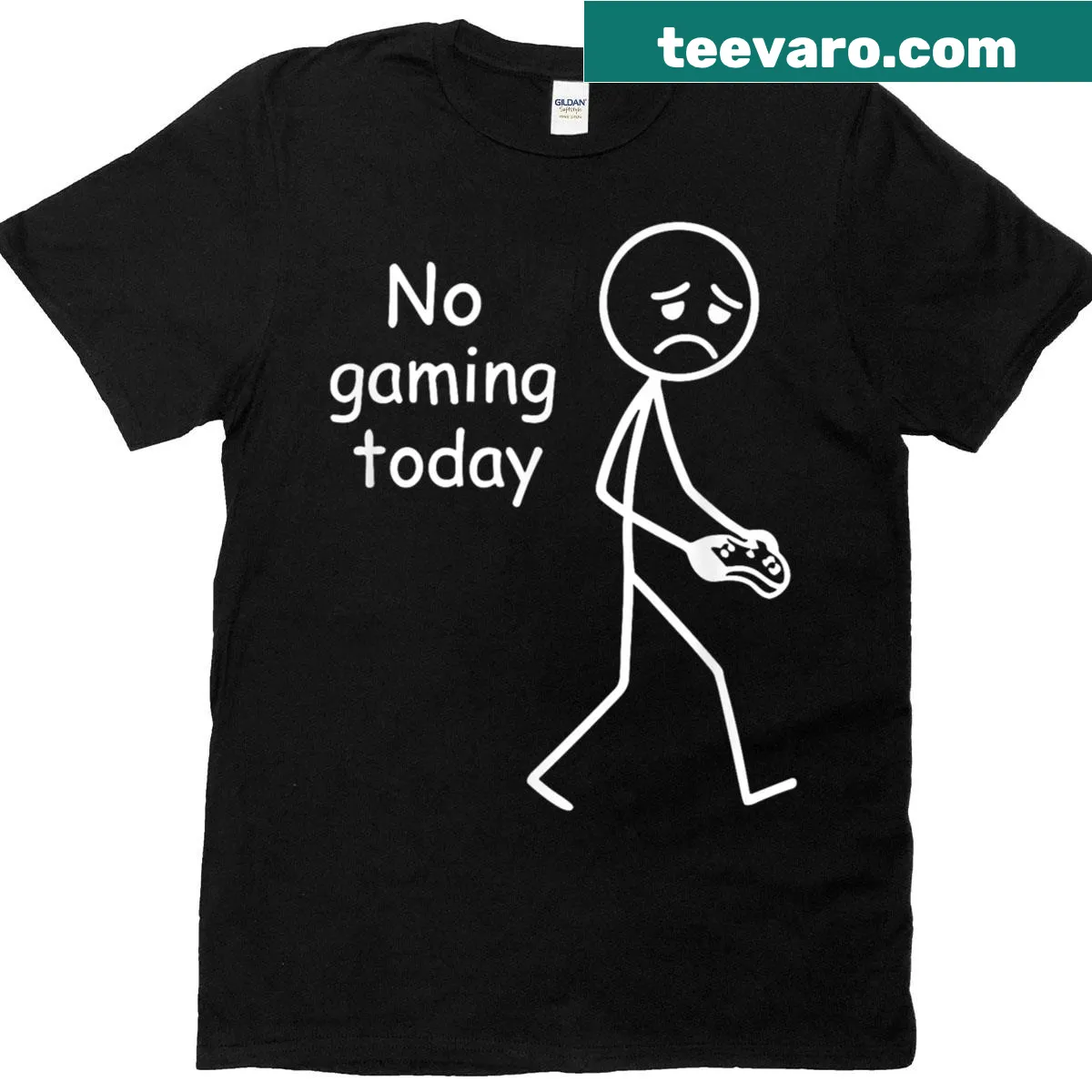 Funny T-shirt with stick figure graphics about gaming — on a men's t-shirt