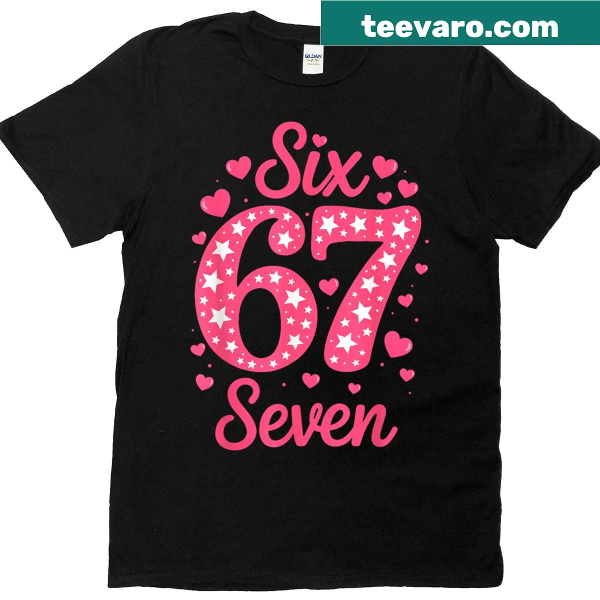 Funny typography with the number 67 in a playful design — on a men's t-shirt