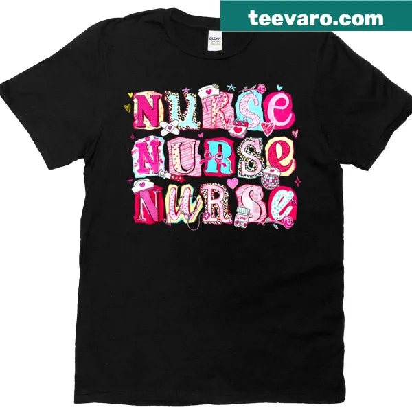 Heart-shaped stethoscope graphic on a Valentine's nurse T-shirt