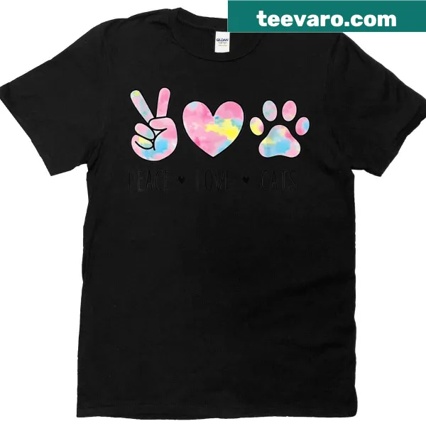 Cute tee with 'Peace Love Cats' and paw print heart design
