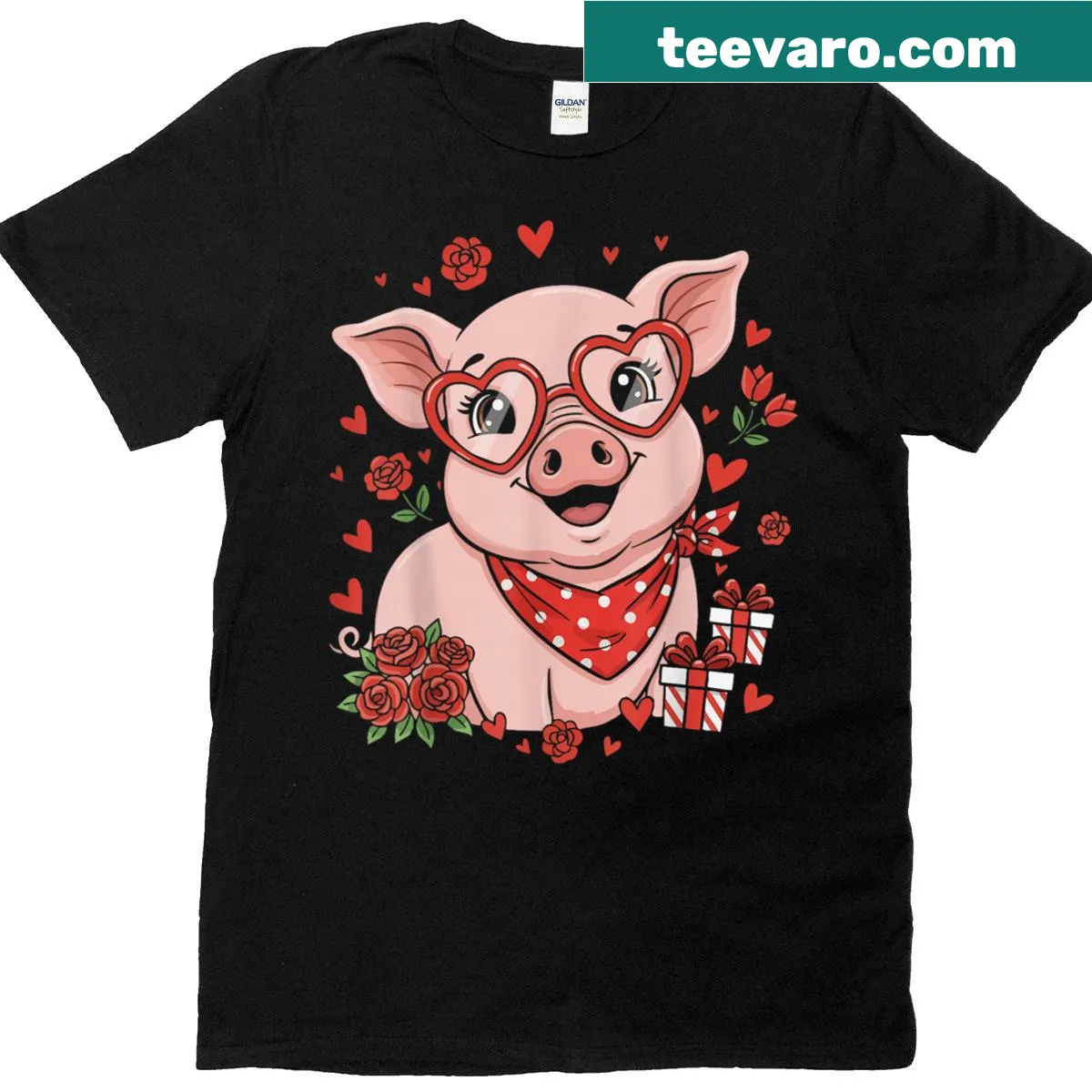 Cute pig in sunglasses and heart graphic for Valentine's Day — on a men's t-shirt
