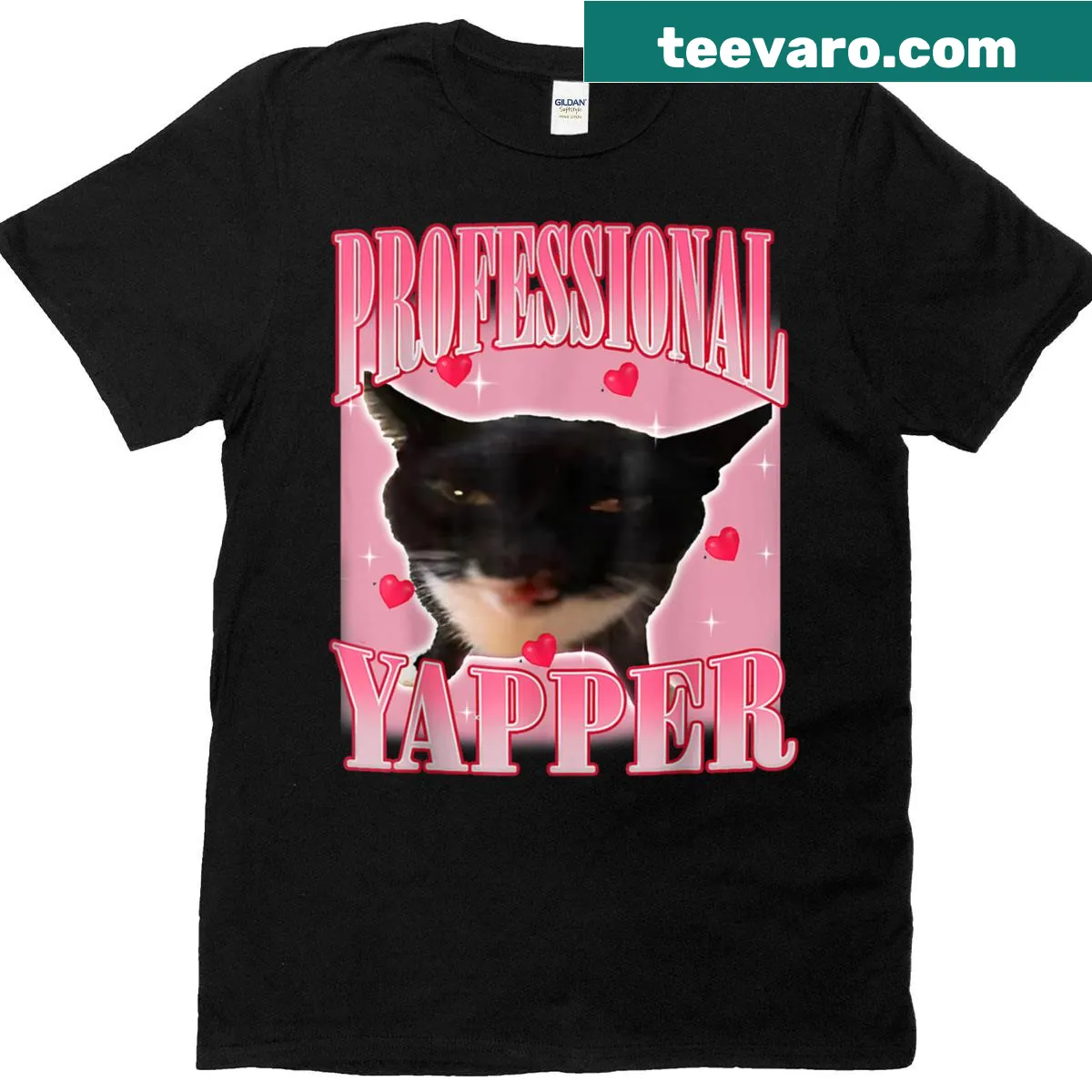 Funny T-shirt with a cartoon cat and the text Professional Yapper Cat — on a men's t-shirt
