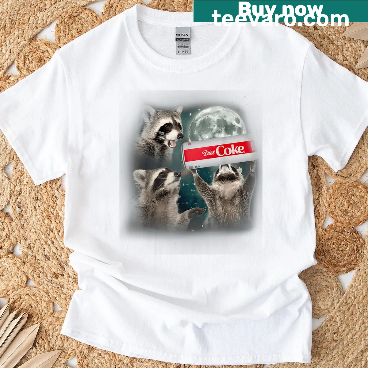 Funny T-shirt with three raccoons howling at the moon — on a men's t-shirt