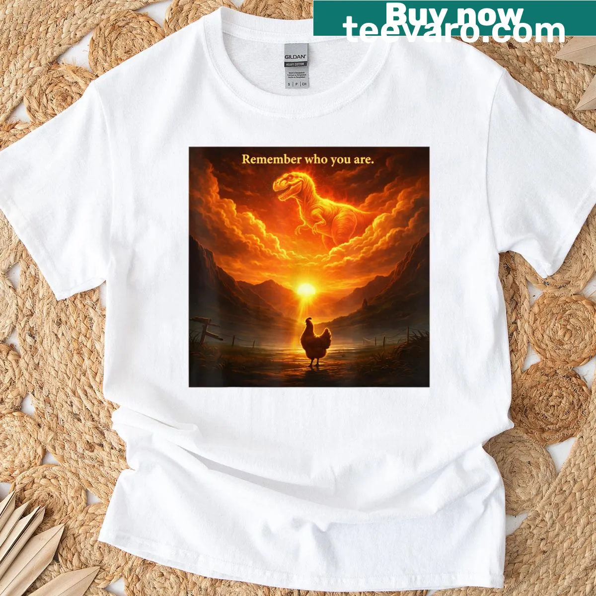 Funny dinosaur graphic tee with text 'Remember Who Are You' — on a men's t-shirt