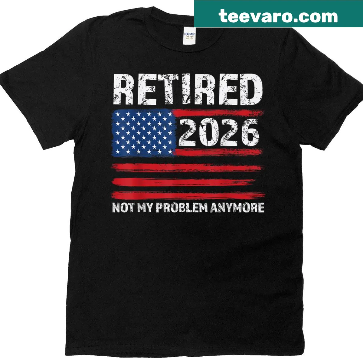 Retirement t-shirt with 'Retired 2026' text and patriotic theme — on a men's t-shirt