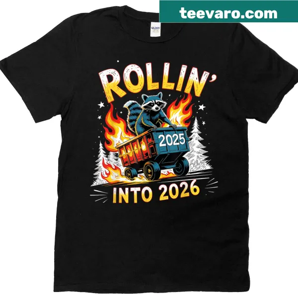 T-shirt featuring a funny raccoon design for New Year 2026.