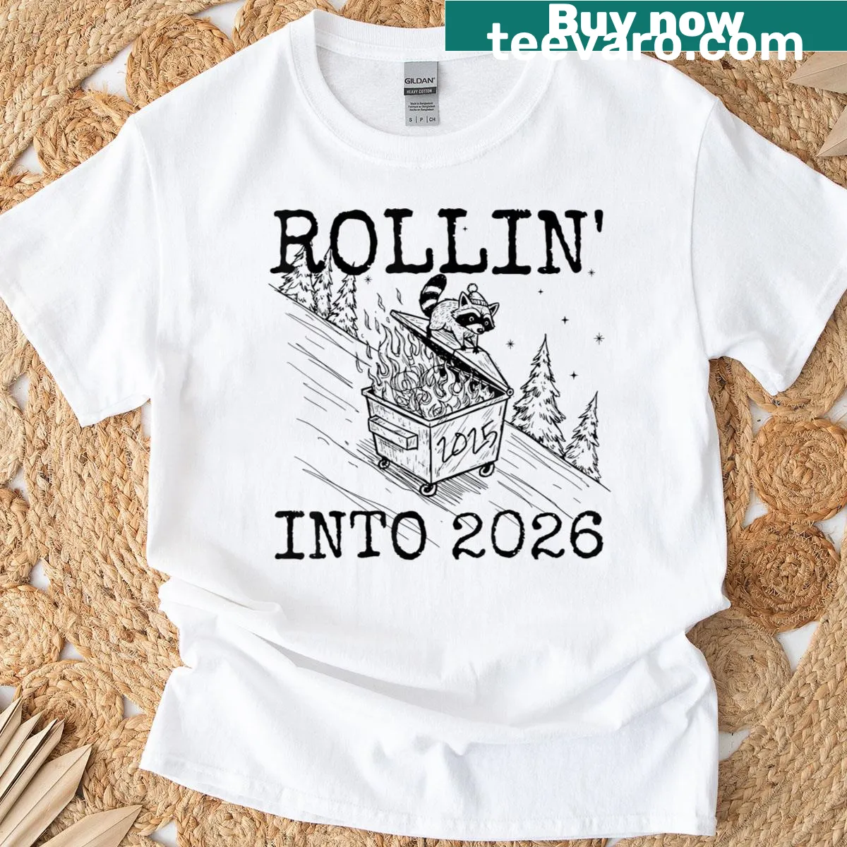Happy New Year raccoon graphic tee for celebration — on a men's t-shirt