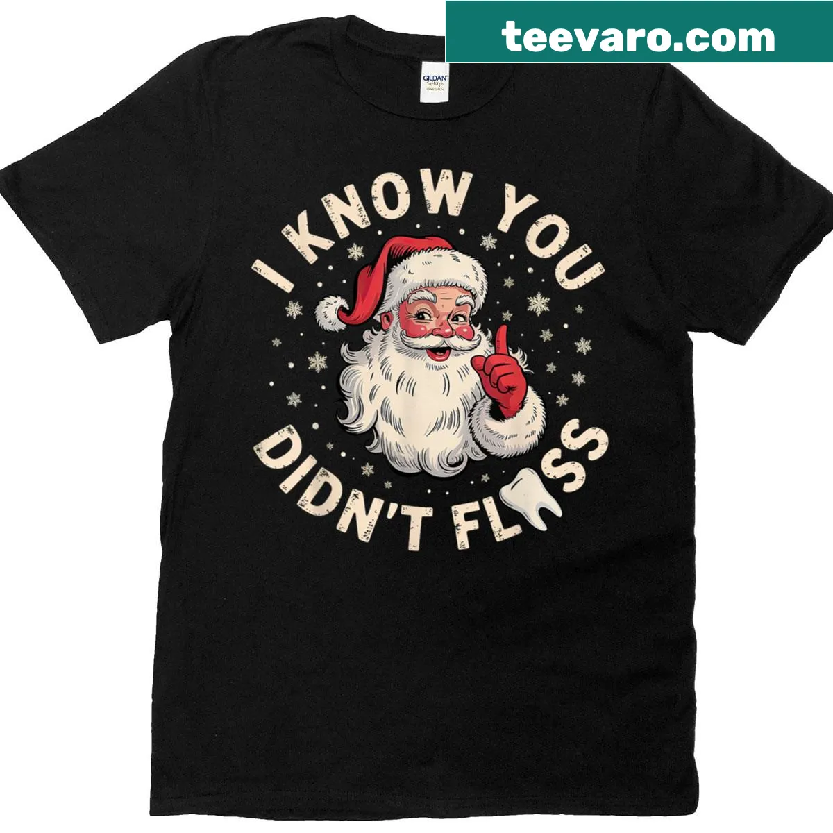Funny Christmas t-shirt with humorous dental slogan about Santa — on a men's t-shirt