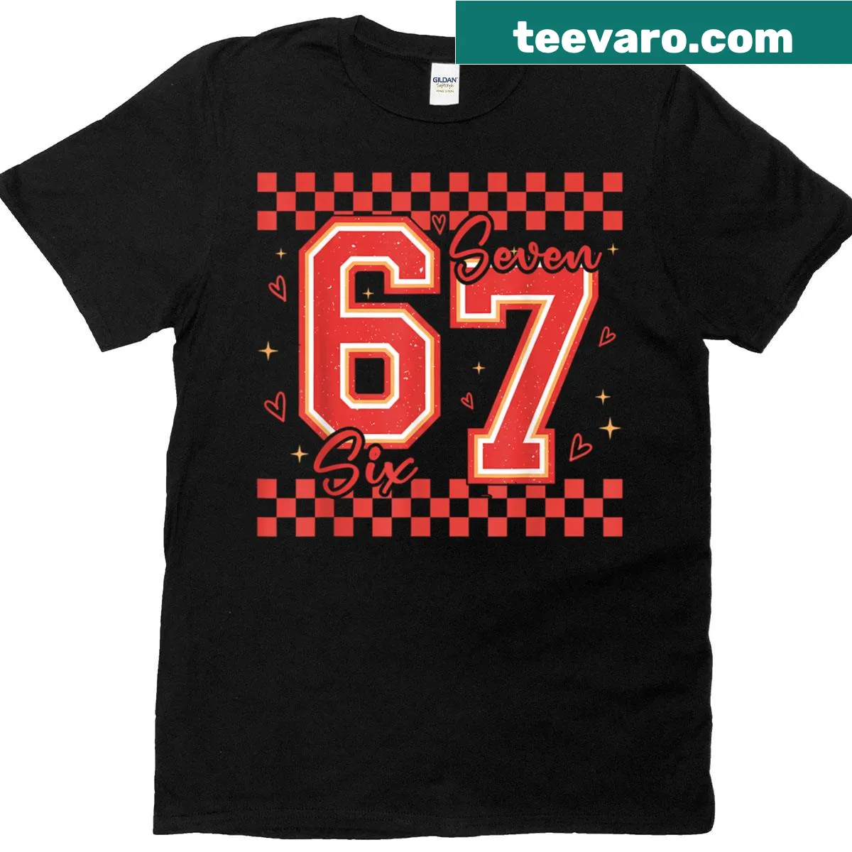 Funny meme T-shirt with 'Six Seven' text for teens — on a men's t-shirt