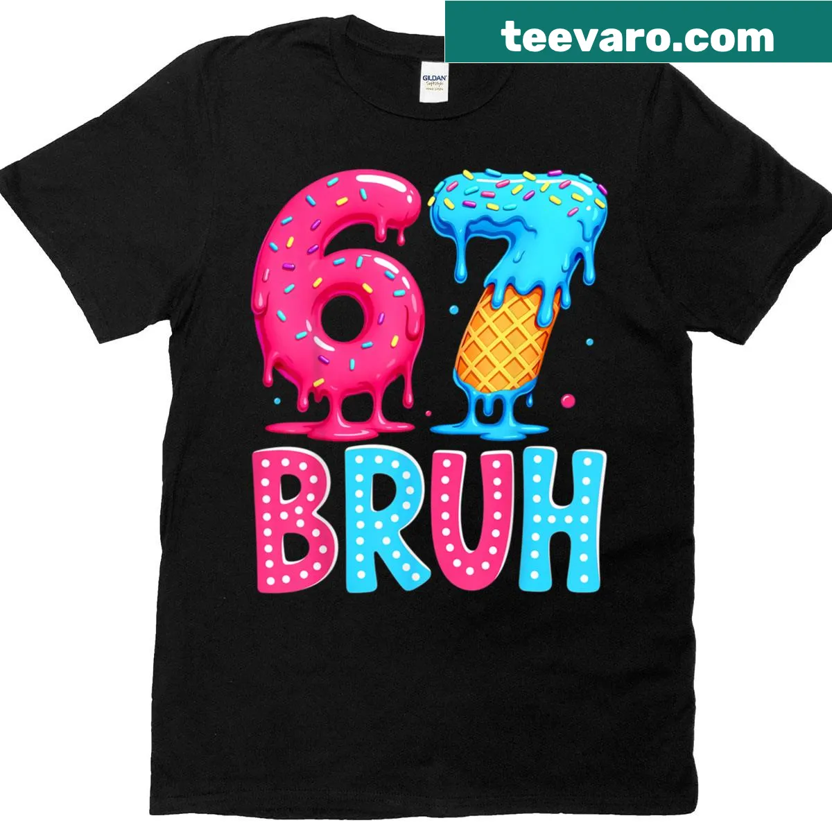 Ice cream-themed T-shirt with playful 'Bruh 67' design — on a men's t-shirt