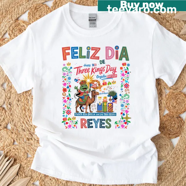 Coqui Frog illustration on a Puerto Rican T-shirt celebrating Three Kings Day
