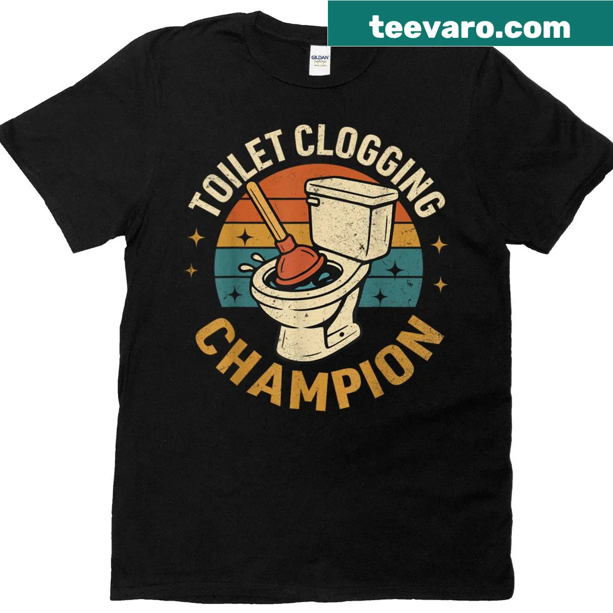 Funny meme t-shirt declaring Toilet Clogging Champion — on a men's t-shirt