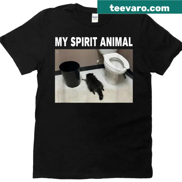 Funny T-shirt featuring a humorous raccoon graphic described as 'my spirit animal'.