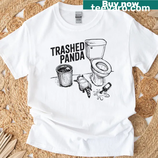 Funny T-shirt featuring a trashed panda and a drunk raccoon illustration