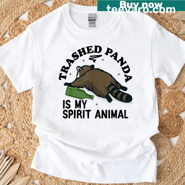 Funny raccoon graphic t-shirt with playful trashed panda theme