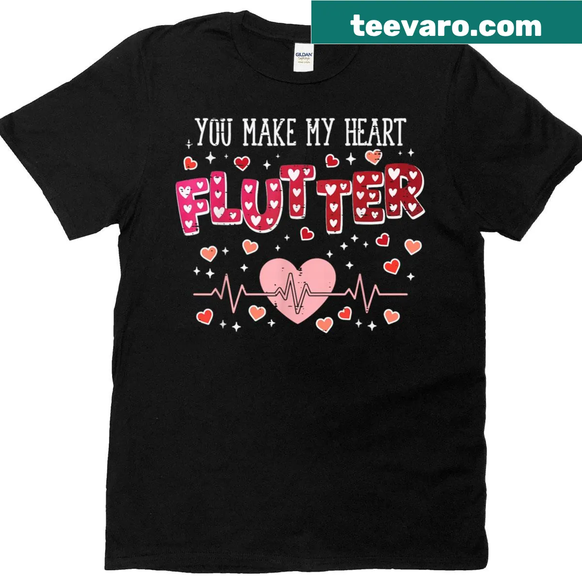 Heart flutter graphic for cardiac nurses on a T-shirt — on a men's t-shirt