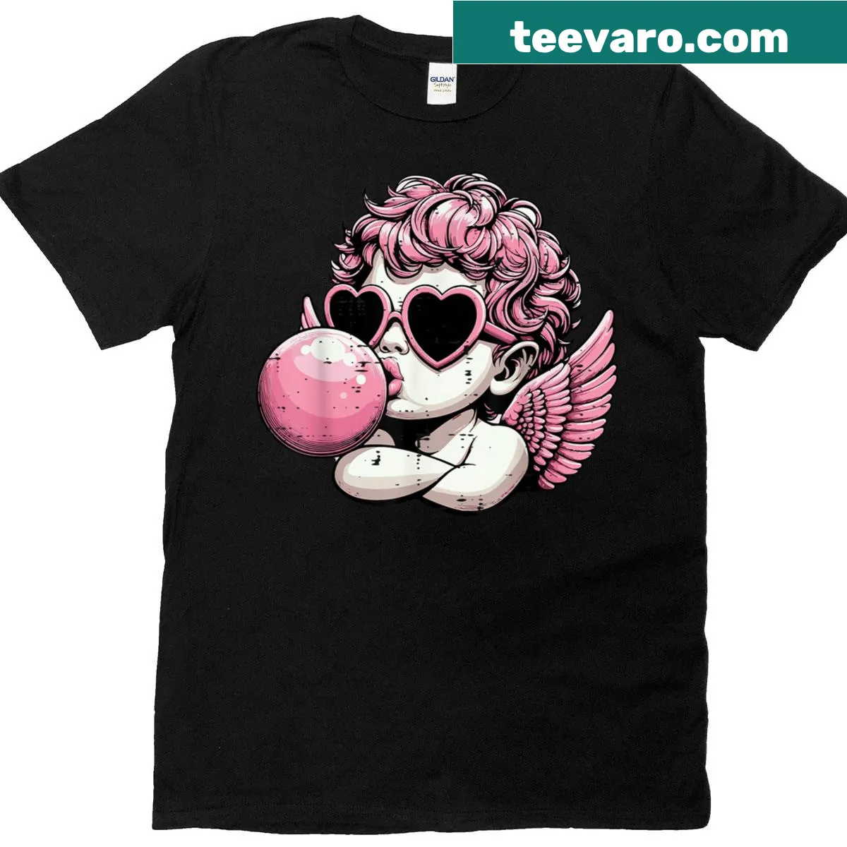 Cute retro cherub blowing bubblegum for Valentine's Day t-shirt — on a men's t-shirt