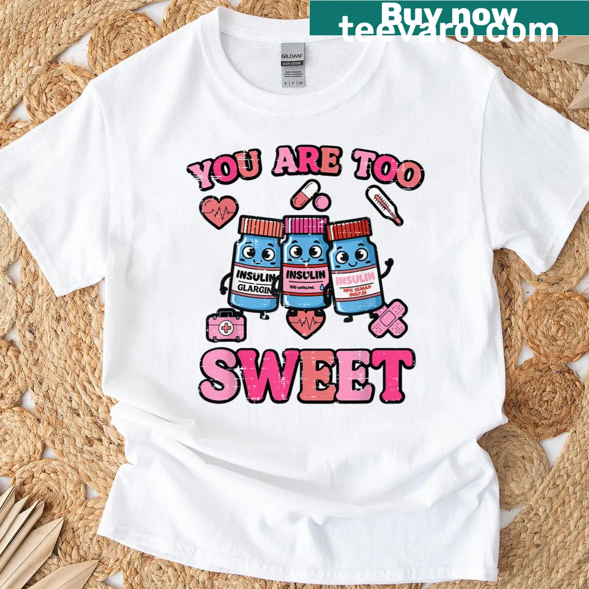 Cute insulin graphic t-shirt with sweet Valentine's message — on a men's t-shirt