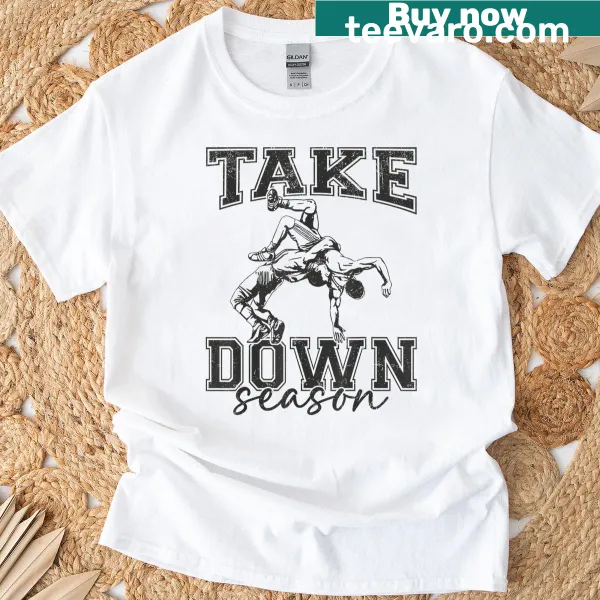 Vintage wrestling T-shirt for all ages with take down season graphic.