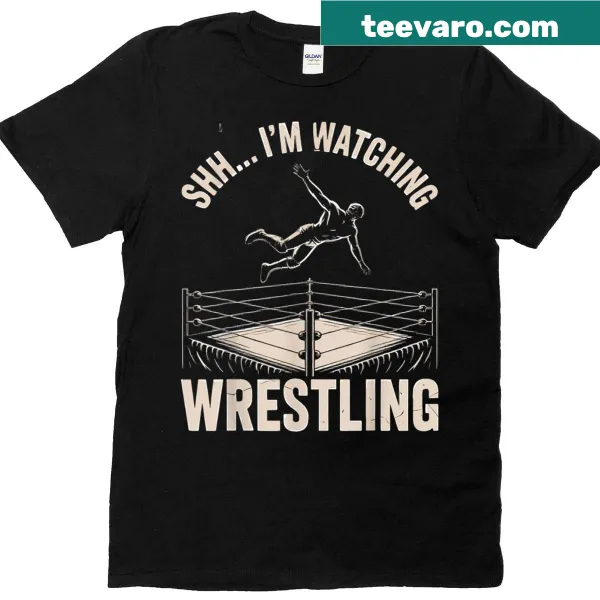 Cartoon wrestler in action graphic on humorous wrestling t-shirt