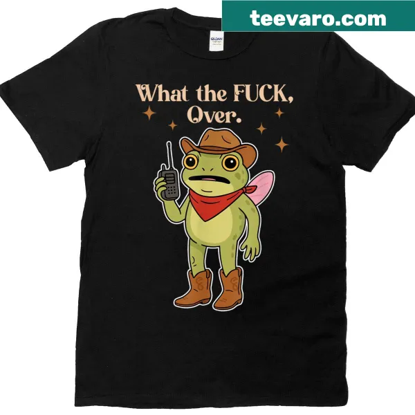 Funny frog graphic with walkie talkie and text on a t-shirt
