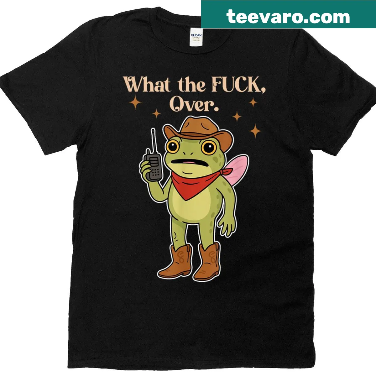 Funny frog graphic with walkie talkie and text on a t-shirt — on a men's t-shirt