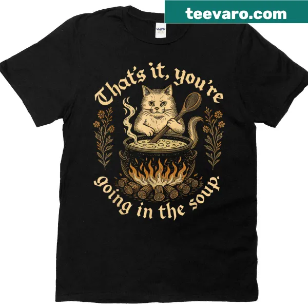 Medieval-themed cat lover shirt with humorous witch graphic