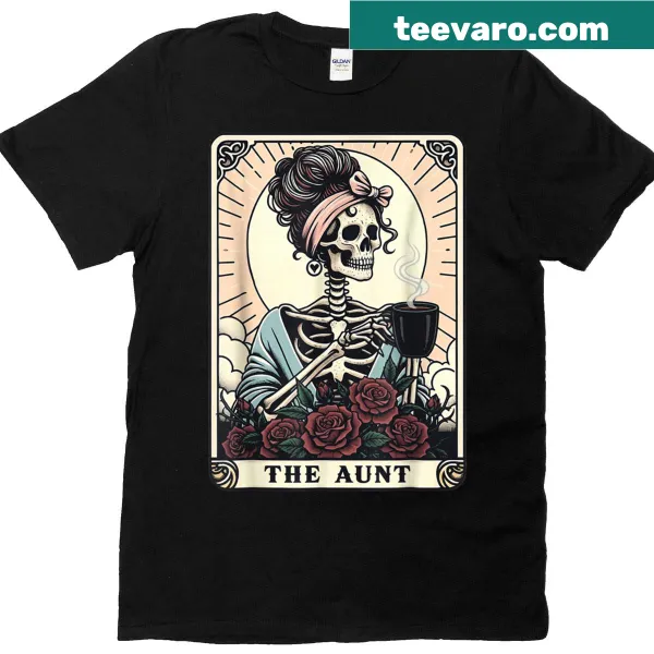 Funny skeleton auntie t-shirt with coffee graphic and humorous text